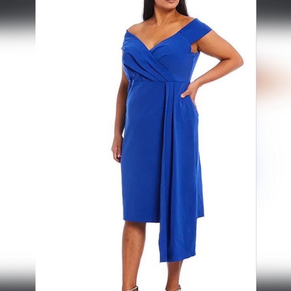 Eliza J - Elegant Cobalt Blue Off-the-Shoulder Cocktail Dress
